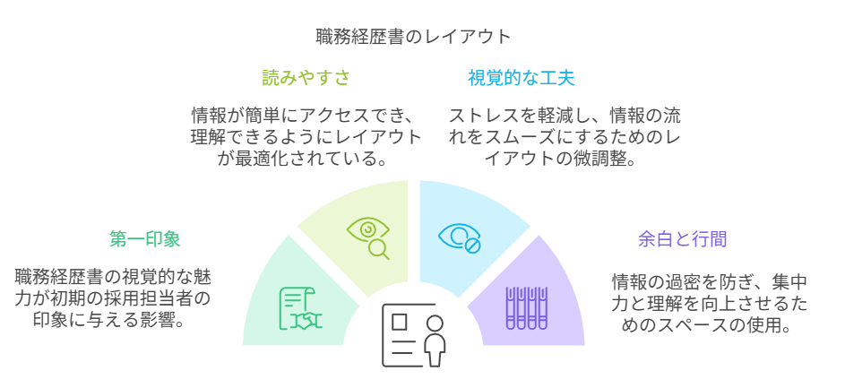 職務経歴書レイアウトの要素（第一印象、読みやすさ、視覚的工夫、余白・行間）