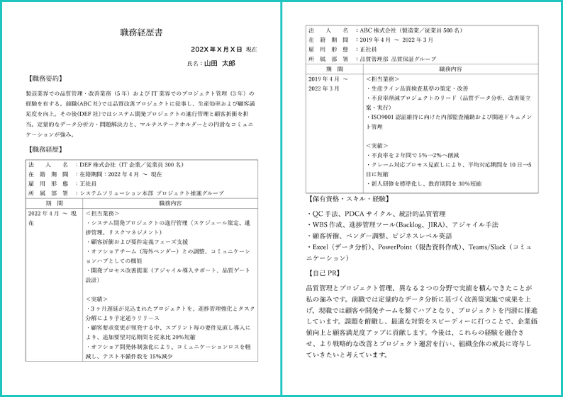 職務経歴書の見本・サンプル